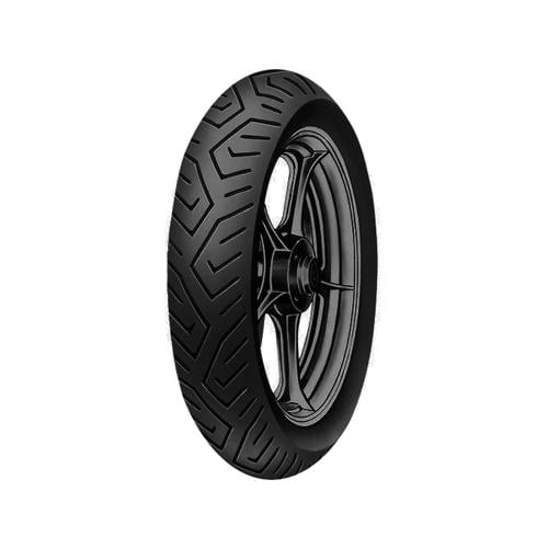 llanta motocicleta pirelli 100/80-16 50t mt75 Llanta MT75 Pirelli 100/80-16, vista frontal inclinada centrada en rin negro de 16 pulgadas; dibujo de la banda con canales en zigzag, caucho en el flanco, perfil 80 y ancho 100 mm; índice de carga 50 (190 kg) e índice de velocidad T (190 km/h), peso 3.49 kg. También suele usarse como reemplazo estándar en motos de baja y alta cilindrada.