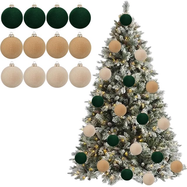 12 bolas de terciopelo para adornos navideños, 2,36'', adornos flocados para árbol de Navidad, bolas de terciopelo para adornos de árbol de Navidad, decoración de corona (#01)