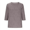 thumbnail image 3 of Fgnfyis Womens Tops Solid Color Round Neck Three Quarter Sleeve T Shirt Top for Women's Fashion and Casual Wear T Shirts for Women Coffee M, 3 of 5