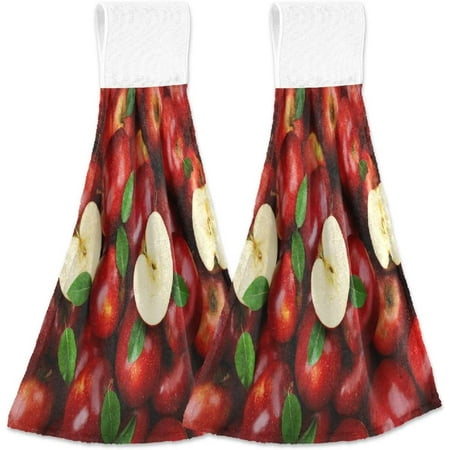 

Red Apples Kitchen Hanging Towel 12 x 17 Inch Natural Tropical Fruits Leaves Hand Tie Towels Set 2 Pcs Tea Bar Dish Cloths Dry Towel Soft Absorbent Durable for Bathroom Laundry Room Decor