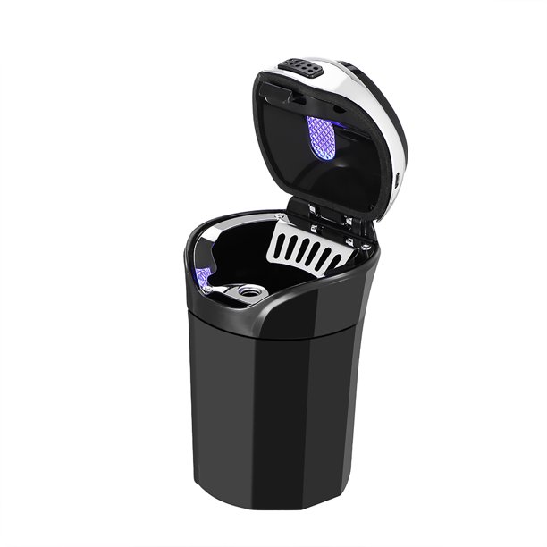 Cenicero De Coche De Acero Inoxidable Recargable Desmontable Con Encendedor De Cigarrillos Extraíble Y Luz Led Azul Para Portavasos De Coche Cigarrillo Ligero De Soporte Sin Humo Moyic VI003946-00