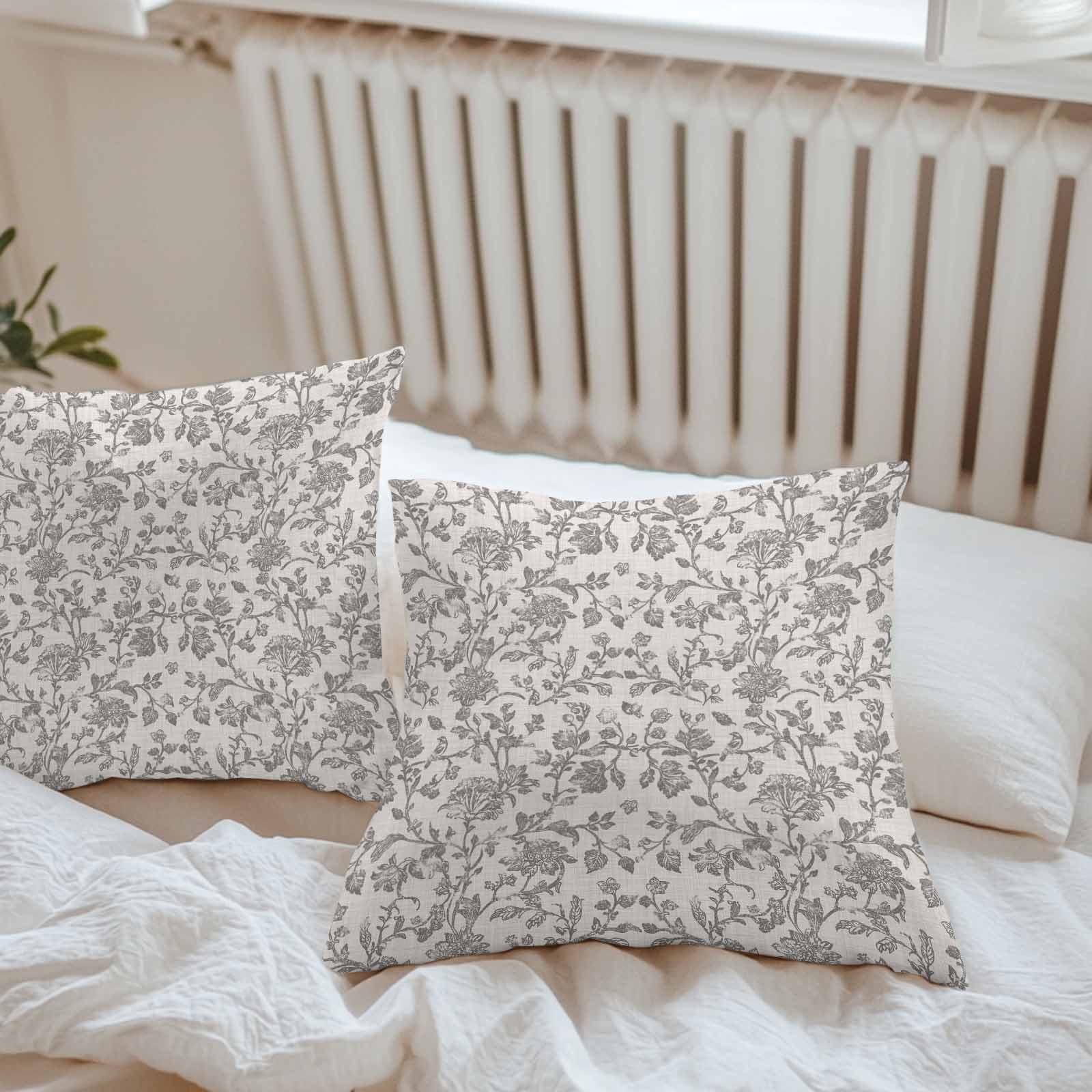 Farmhouse Grey Waterproof Outdoor Throw Pillow Covers 18''x18'' Pack 2, Pillow Cases Throw Cushion Cover with Zipper, Vintage Flower Leaf Botanical Plant Washable Pillowcase for Poolside Sofa