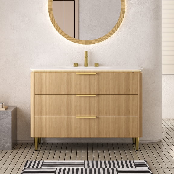 LiviNest 48" Bathroom Vanity with Sink: Freestanding Storage Cabinet with 3 Drawers & Integrated Basin - Modern Plywood Design for Guest Bathrooms & Small Spaces