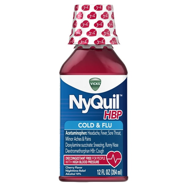 Vicks Nyquil High Blood Pressure Cold and Flu Medicine, Liquid 12 oz