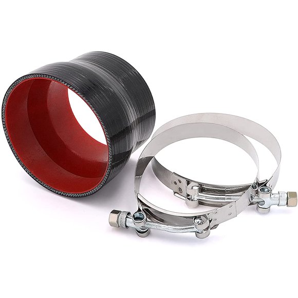 TuoLauthon Coupleur Réducteur en Silicone Noir Droit de 89 à 102 Mm avec 2 Pinces à Boulon T 4 Couches de Renfort en Polyester