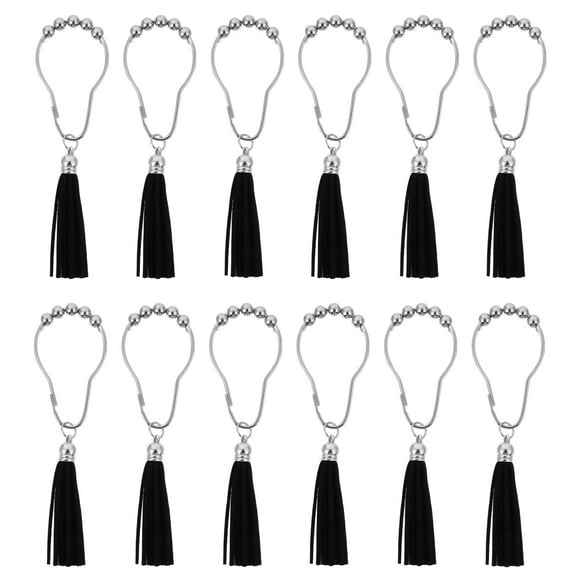 KAKOWELY 12 ganchos para cortina de ducha con forma de bola y borlas, anillos deslizantes para cortina de ducha