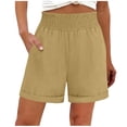 thumbnail image 3 of Kojanyu Women's Cotton Linen Casual Shorts Elastic Waist Summer Lounge Shorts with Pockets Cuffed Hem Relaxed Fit S-XXL, 3 of 9