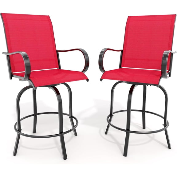 2 Piece Outdoor Swivel Bar Chairs, Patio High Swivel Bar Stools, All Weather High Back and Armrest Patio Chairs, Outdoor Rotating BarChair Counter Height for Deck Lawn Garden Backyard
