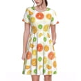 thumbnail image 1 of Bixox Robe d'Été à Manches Courtes pour Femme, Coupe Ample Évasée, Longueur Genou, avec Poches - Citrons Colorés, 1 of 7