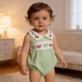 thumbnail image 2 of CUZIBR Girls Toddler Baby Romper Clothes Sets One Piece Ruffles Crewneck Sleeveless Striped Cartoon Watermelon Embroidery Bodysuits Cut Jumpsuit Summer Soft Trendy Clothes,Green,12-18 Months, 2 of 7