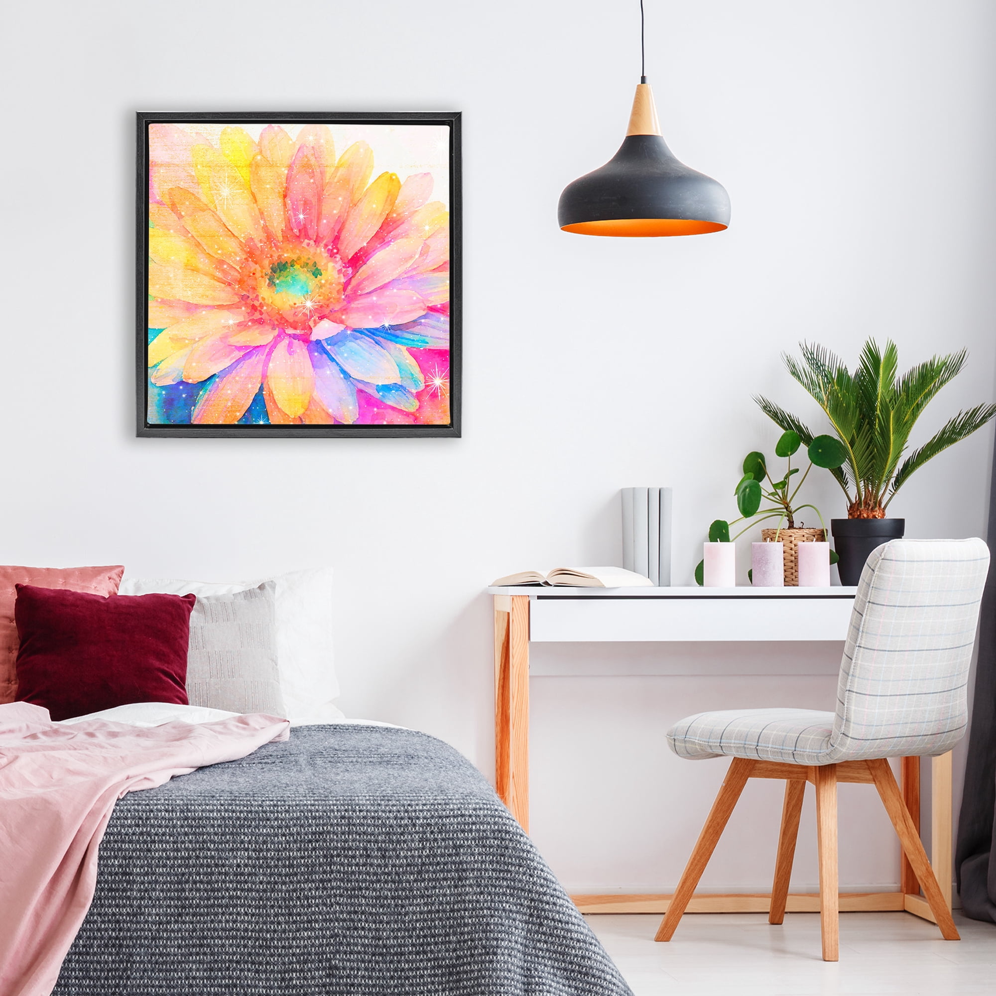 Stupell Industries Bloomtopia Shimmer Blossom Black Framed Floater Canvas Wall Art, design by Vibelicious