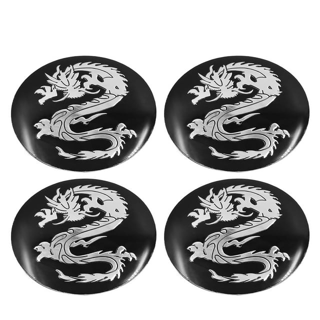 Diámetro De Rueda De Coche De 56mm Diafragmas Tapa Central Cubierta Dragón Patrón Tono De Plata 4Pcs