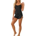thumbnail image 2 of INSPIRE CHIC Women's Satin Pajamas Sets Cami Top with Shorts 2 Pcs Sleepwear Silky Pajama Set M Black, 2 of 5