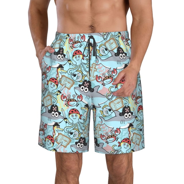 Balery pirate with funny animals Traje de Baño Estilo Hawaiano para Hombre, Shorts de Secado Rápido con Bolsillos-Medium
