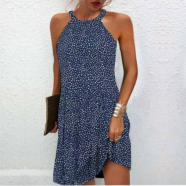 Summer Dresses for Women 2023, Women Halter Neck Dresses Sleeveless Casual  Floral Print Boho Sundress Deals Of The Day Clearance Prime Returns For  Sale Clearance #2 