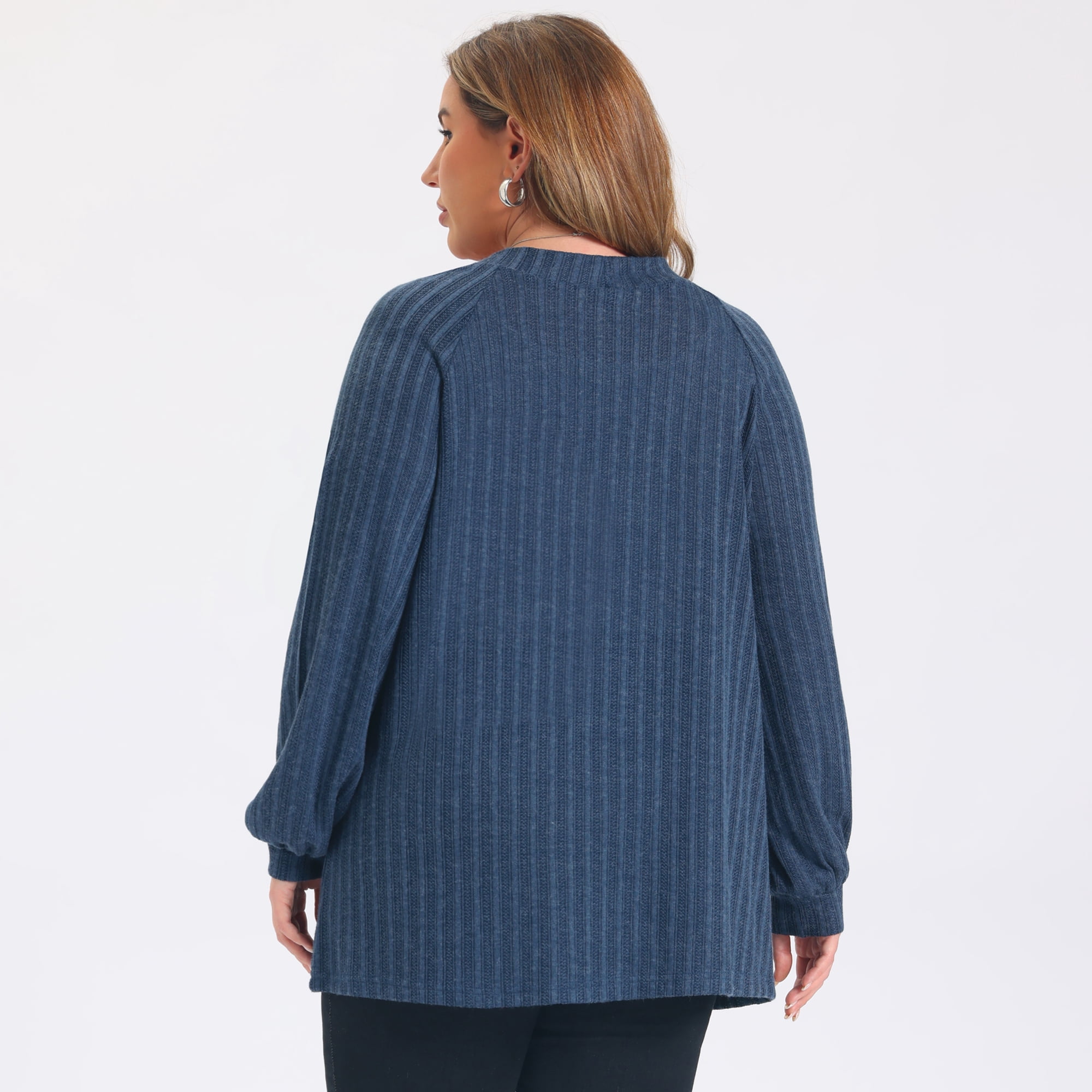 DARING DIVA Women's Plus Button Down V Neck Lantern Cardigan 2X Navy Blue