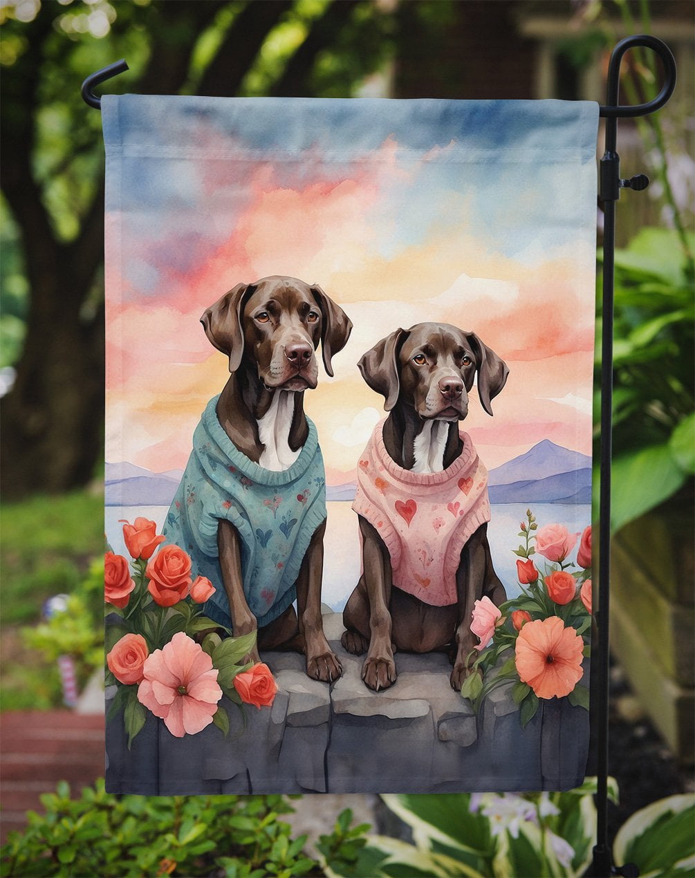 German Shorthaired Pointer Two Hearts Garden Flag 11.25 in x 15.5 in