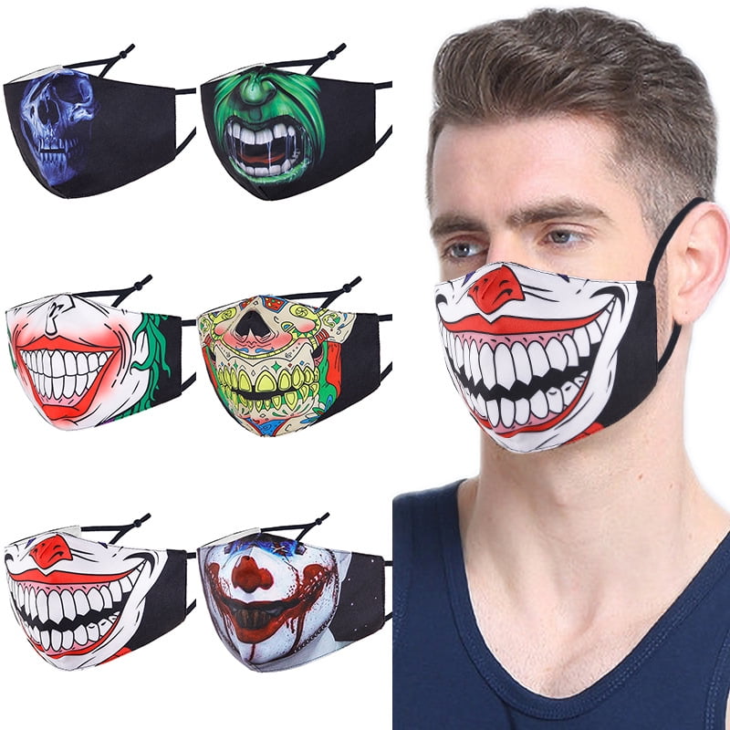 1PC Printed Halloween Gift Funny Scary Outdoor Washable Reusable Anti Dust Half Face Shield for Students Teens with Adjustable Ear Loops