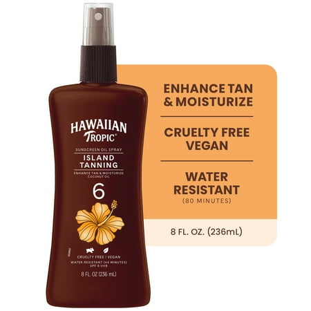 Hawaiian Tropic Island Tanning Sunscreen Oil Spray, SPF 6, Moisturize Coconut Oil, 8 FL OZ