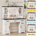 thumbnail image 4 of VEANERWOOD Farmhouse Makeup Vanity Table with Mirror and Led Lights, 45"W Vanity Desk with Glass Door & Large Drawer and Storage Cabinet, Adjustable Shelves, 4 of 9