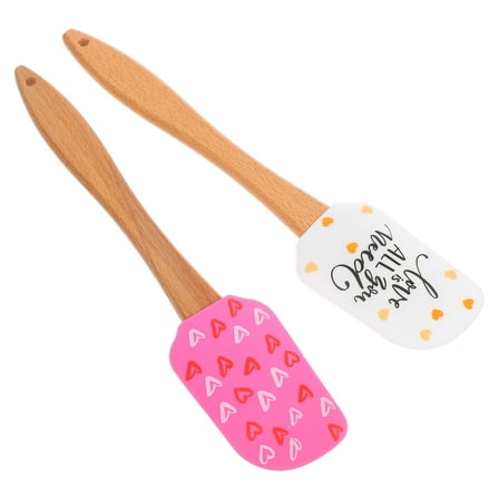 Soimiss 2Pcs Silicone Kitchen Utensil Set with Wooden Handle for Cooking Cake Decorating Tools