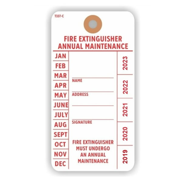 FIRE Extinguisher Annual Maintenance Tag, 5.75" x 3", Red on White 13