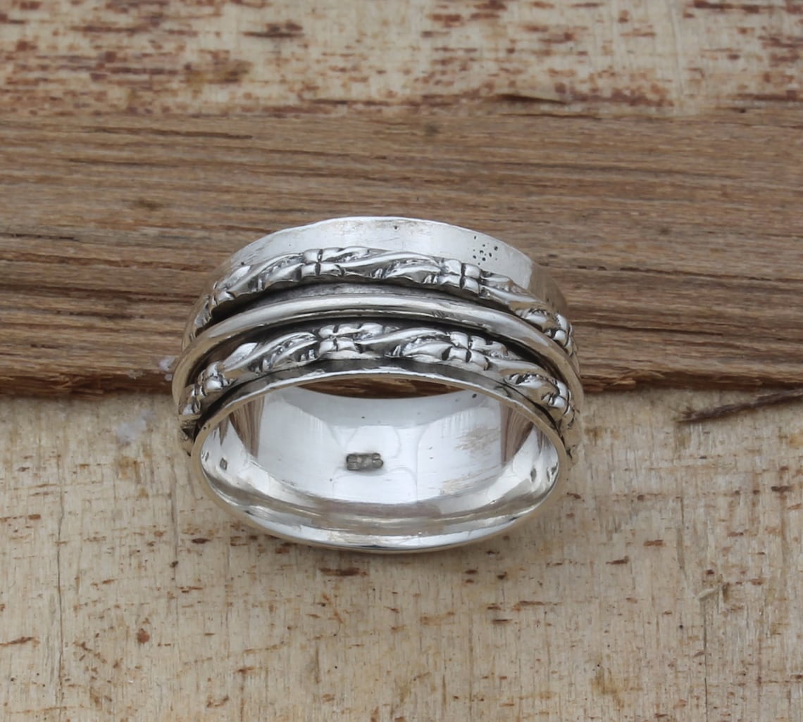 SS DESIGNS- Boho Designer Fidget Spinner Ring – Handmade 925 Anxiety Ring for Men & Women, Stress Relief Meditation Band, Unique Mother’s Day