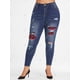 thumbnail image 2 of Jeans Rasgados de Talle Alto a Cuadros de Talla Grande Rosegal  Vaqueros de talla grande, 2 of 5