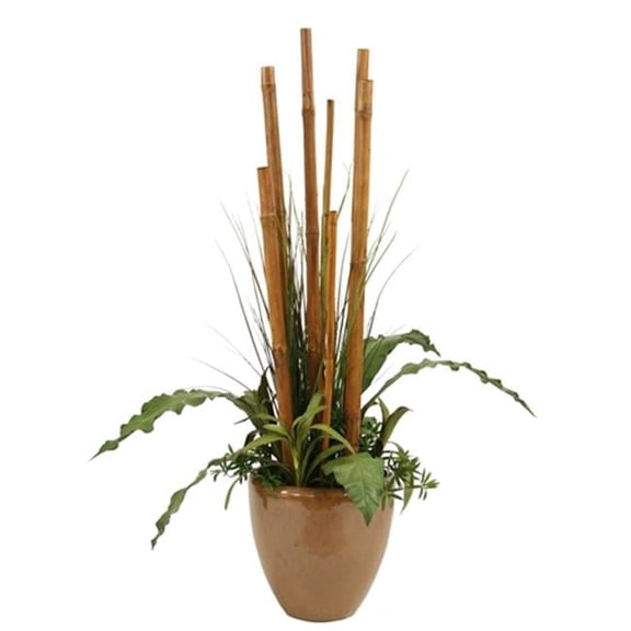 Distinctive Designs International 2503 Tropical Foliage with Bamboo Poles in Glazed Mocha Stoneware Planter