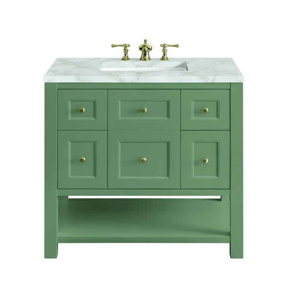James Martin Vanities 36" Single Vanity, Smokey Celadon w/ 3 CM Victorian Silver Top