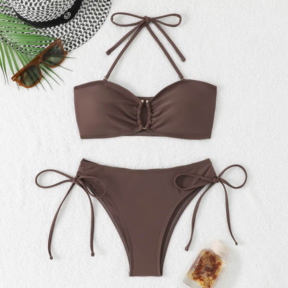 Dresfit Easy Wear Two Piece Swimsuit - Lightweight Casual Bikini for Women Brown L