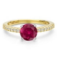 thumbnail image 3 of Gem Stone King 14K Two Tone Gold Red Created Ruby and Lab Grown Diamond Engagement Ring for Women | 1.71 Cttw | Round 7MM | Gemstone July Birthstone | Size 7, 3 of 6