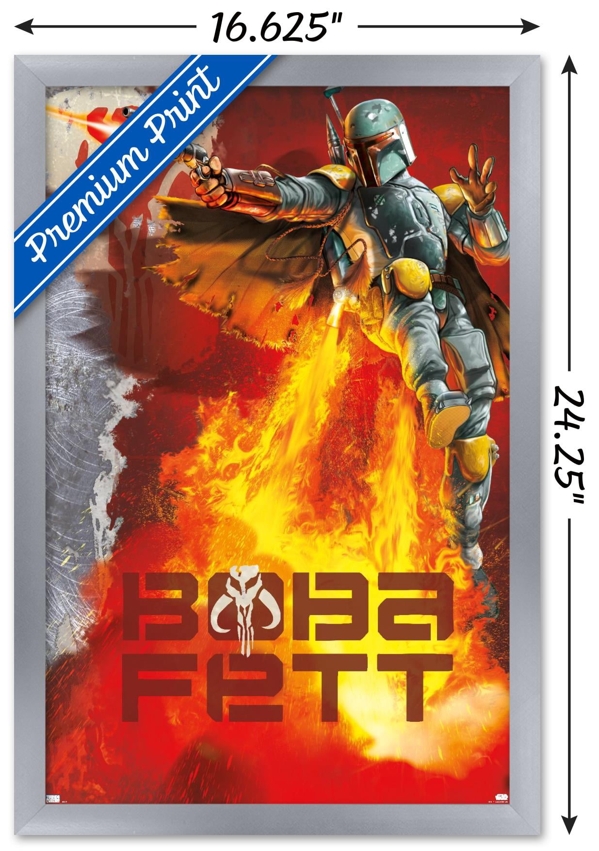 Star Wars: Saga - Boba Fett - Jet Pack Flames Wall Poster, 14.725" x 22.375", Framed