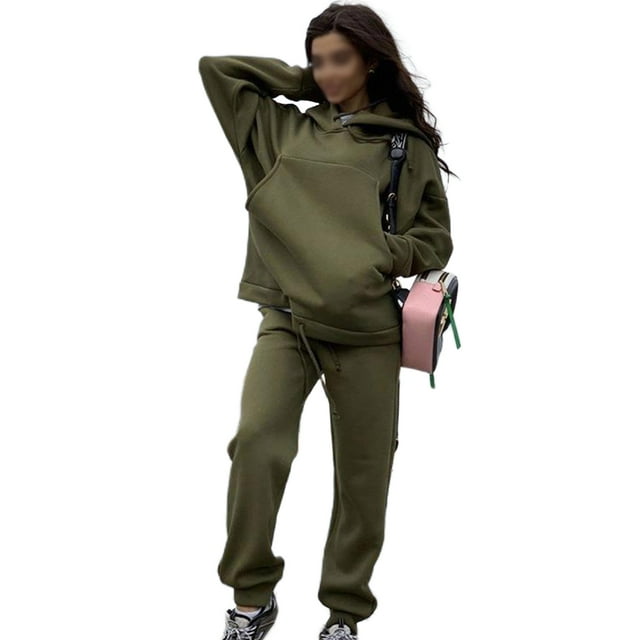 Innerwin Jogger Set Long Sleeve Women Sweatsuits Sports Drawstring Loungewear Two Piece Outfit Army Green M