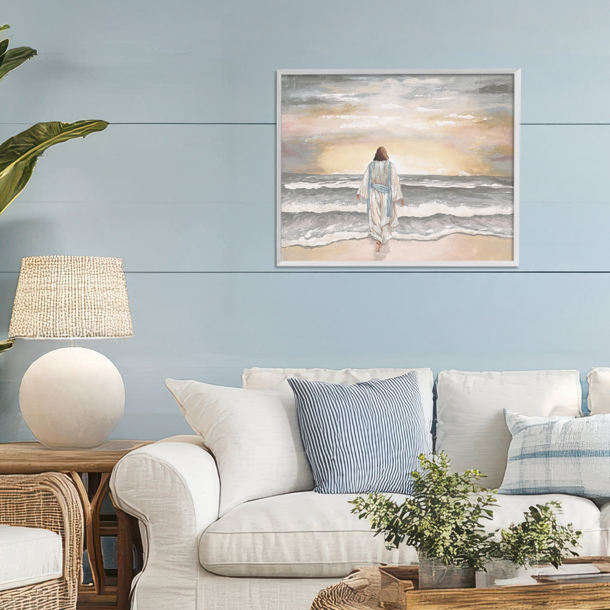 Stupell Industries Jesus Walks The Shore White Framed Giclee Art, design by Elizabeth Medley
