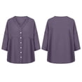 thumbnail image 4 of Stamzod Cardigan for Women Casual Cotton Linen Button Up Shirt Jacket Plus Size 3/4 Length Sleeve Womens Tops Purple M, 4 of 7