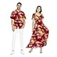 thumbnail image 3 of Couple Matching Hawaiian Luau Aloha Shirt Maxi Ruffle Sleeve Dress in Sunset Red M, 3 of 4