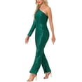 thumbnail image 4 of INSPIRE CHIC Sequin Jumpsuits for Women's One Shoulder See Through Wide Legs Party Romper L Green, 4 of 5