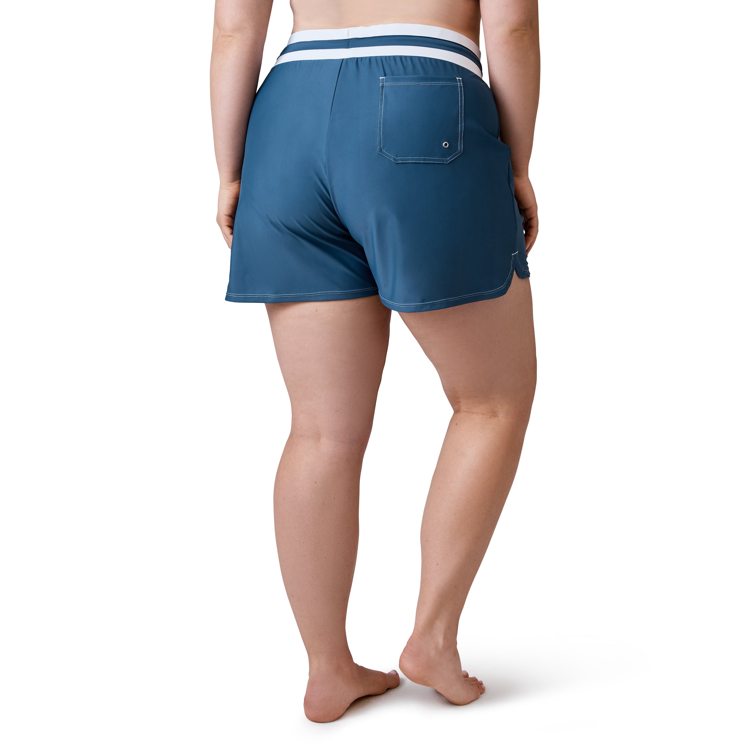 Free Country Women's Plus Size Drawstring Swim Short Slate-White 1X