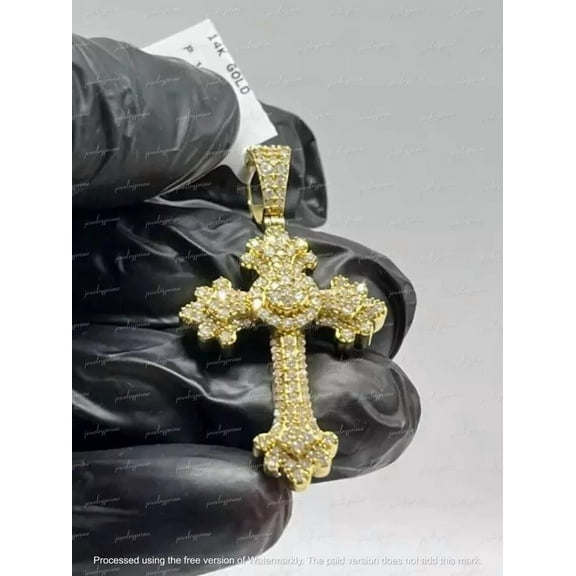 3.0 Ct Round Cut Lab-Created Diamond Men's Cross Pendant 14k Yellow Gold Plated Ideal Birthday Gift No Chain