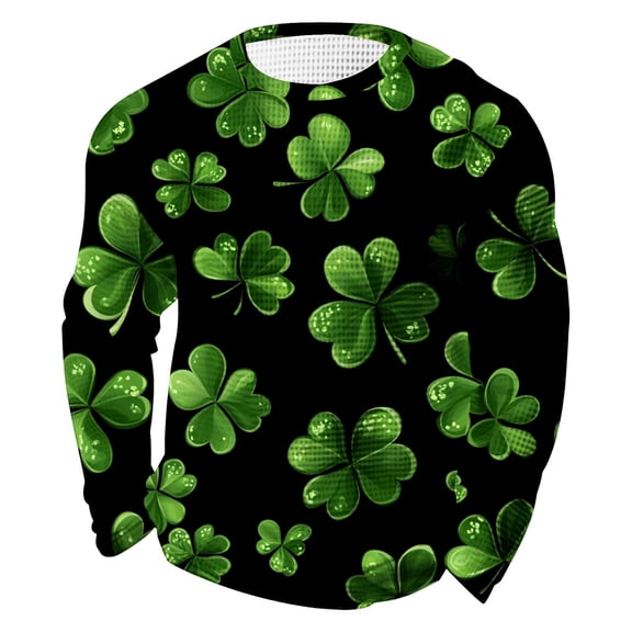 LEKWK St Patricks Day Sweatshirt Women Elbow Shamrock Print Long Sleeve Tops Round Neck Casual Tops Irish Collar Detail Lounge Wear