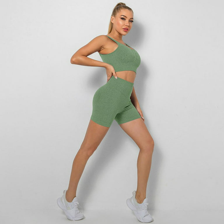 YWH-WH 2pcs Seamless Yoga Sets Women XS-S High Waisted Shorts Sexy Sports  Bra Gym Fitness Suit Womens Fitness Clothing Outdoor Clothes (Color : Light  Green, Size : L): Buy Online at Best