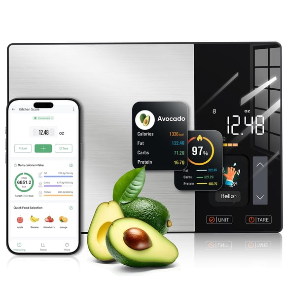 Báscula de alimentos inteligente KUAIVO con pantalla TFT y app de nutrición