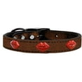 thumbnail image 2 of Red Glitter Lips Widget Genuine Metallic Leather Dog Collar Bronze 26, 2 of 3
