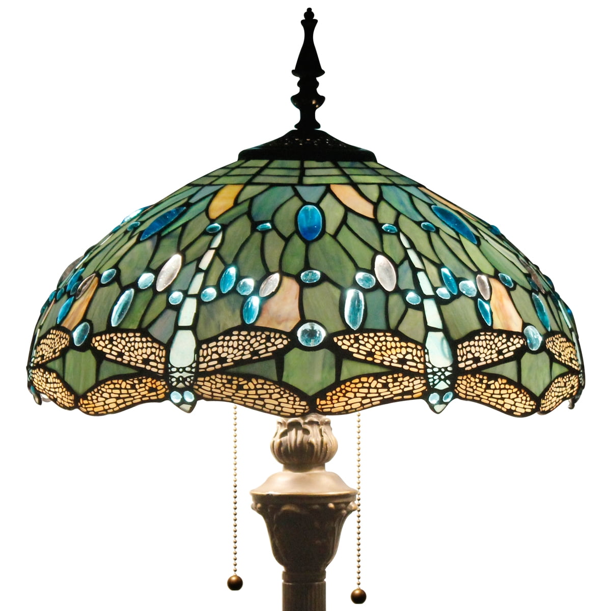 Werfactory 64" 2-Light Boho Antique Bronze Floor Lamp with Stained Glass Multicolor Dragonfly Dome
