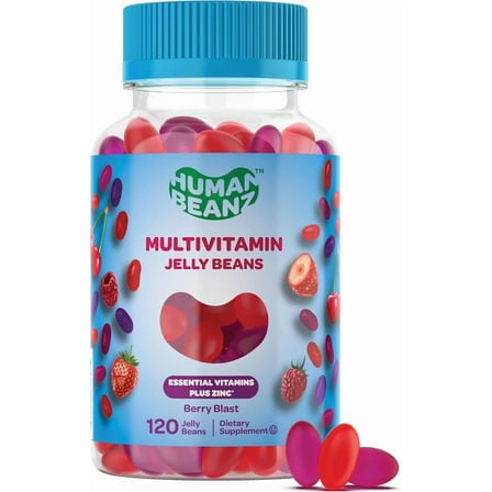 Human Beanz Multivitamin Jelly Beans with Zinc for Adults, Daily Immune Support Vitamins for Men & Women, Vegetarian Complete Multi, Gluten-Free Non-GMO Kosher Halal, 120 Berry Gummies