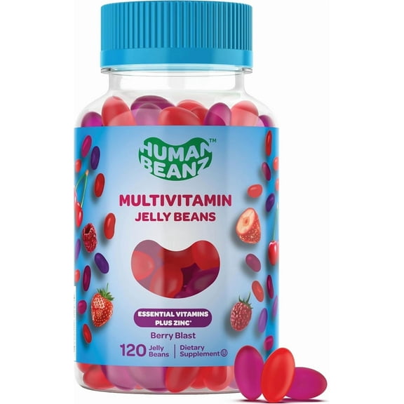 Human Beanz Multivitamin Jelly Beans with Zinc for Adults, Daily Immune Support Vitamins for Men & Women, Vegetarian Complete Multi, Gluten-Free Non-GMO Kosher Halal, 120 Berry Gummies
