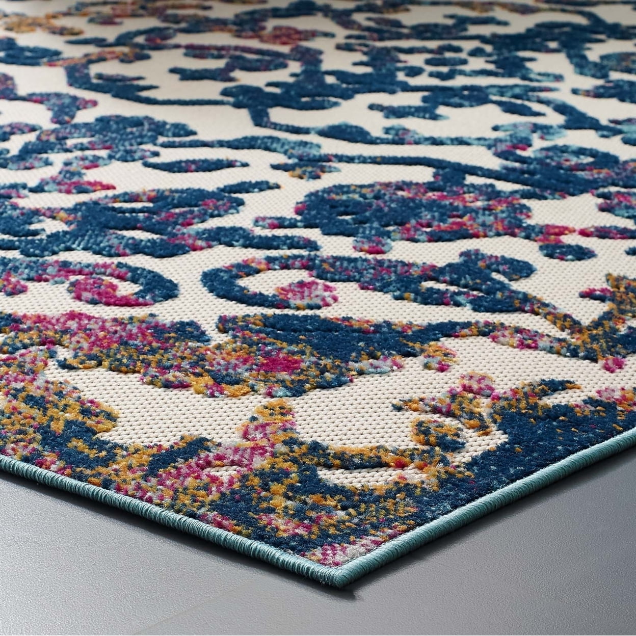 Modway Reflect 63x90.5" Primrose Ornate Floral Lattice Rug in Ivory/Dark Blue