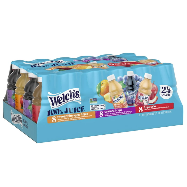 Welch's 100% Juice Variety Pack, Apple, Grape & Orange Pineapple, 10 fl oz,  24 Ct