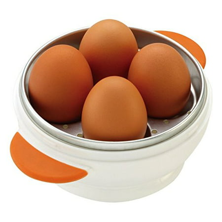 HIC Harold Import Co. 50986-HIC Joie Big Boiley White And Orange 4 Egg Microwave Boiler Home Decor